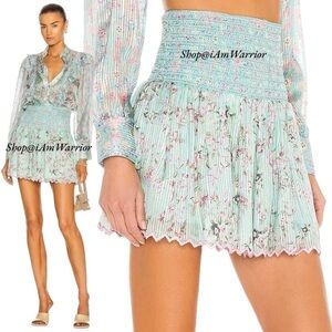 Hemant & Nandita NWT aqua blue smocked floral mini skirt *shop@iamwarrior